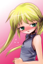 Rule 34 | 00s, 1girl, blonde hair, blush, china dress, chinese clothes, dress, flying sweatdrops, from side, green eyes, hayate no gotoku!, nayumi, pink background, sanzen&#039;in nagi, sleeveless, solo, twintails, upper body