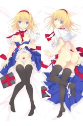Rule 34 | 1girl, alice margatroid, ass, bad id, bad pixiv id, black thighhighs, blonde hair, blue eyes, blush, book, bow, breasts, breasts out, capelet, dress, female focus, frills, hairband, looking at viewer, nipples, no bra, nude, open mouth, panties, panties around leg, pussy, pussy juice, sash, short hair, solo, thighhighs, touhou, uncensored, underwear, white panties, yudesoba