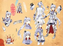 Rule 34 | 1girl, aged up, beige background, bloodycolor, boots, crystal, expressionless, jewelry, kuma (bloodycolor), long hair, looking at viewer, magic circle, ponytail, rwby, scar, scar across eye, scar on face, simple background, twintails, very long hair, weiss schnee, white eyes, white hair