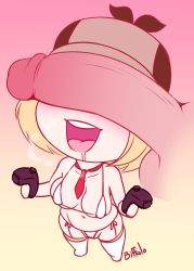 Rule 34 | 1girl, artist name, biffalo, bikini, blonde hair, breasts, chibi, collarbone, controller, drooling, hat, highres, hololive, hololive english, large breasts, large penis, necktie, open mouth, penis, penis on face, penis over eyes, red necktie, short hair, smile, solo, swimsuit, testicles, thighhighs, uncensored, virtual youtuber, watson amelia, white bikini