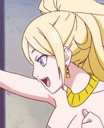 Rule 34 | 1girl, animated, animated gif, blonde hair, blue eyes, breasts, cleavage, earrings, fairy tail, jenny realight, jewelry, large breasts, lowres, necklace, open mouth, screencap, solo