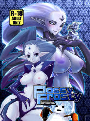 Rule 34 | 00s, 2girls, blue eyes, blue hair, blue skin, blush, breasts, colored skin, covered erect nipples, final fantasy, final fantasy xi, ice, inverted nipples, jewelry, large breasts, long hair, multiple girls, nipples, pointy ears, ring, shiva (final fantasy), snowman, tomotsuka haruomi