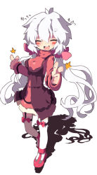 Rule 34 | 10s, 1girl, :d, blush stickers, commentary request, dangomushi, double finger gun, finger gun, full body, garter straps, long hair, open mouth, senki zesshou symphogear, shadow, silver hair, smile, snapping fingers, thighhighs, twintails, very long hair, white background, white thighhighs, yassai mossai, yukine chris