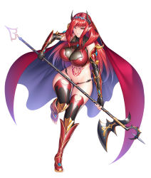 Rule 34 | alektra, breasts, cape, character request, commentary request, highres, horns, pointy ears, red eyes, red hair, taimanin (series), taimanin asagi, taimanin rpgx, thighs, tiara, zol