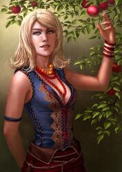 Rule 34 | apple, blonde hair, breasts, food, fruit, jewelry, keira metz, medium breasts, medium hair, non-web source, smile, the witcher (series), the witcher 3, tree
