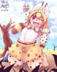 Rule 34 | 10s, 1girl, animalization, furry, highres, kemono friends, one eye closed, open mouth, otomi skr, red eyes, serval (kemono friends)