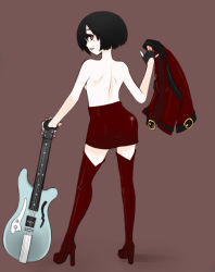 Rule 34 | arc system works, bad id, bad pixiv id, black hair, boots, guilty gear, guitar, i-no, instrument, orange eyes, oza watto, short hair, solo, thigh boots, thighhighs, topless