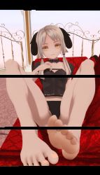 Rule 34 | 3d, animal ears, animated, animated gif, barefoot, brown eyes, closed mouth, feet, flat chest, legs, looking at viewer, m87124, smile, soles, toes, twintails, white hair
