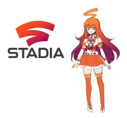 Rule 34 | 1girl, ahoge, ascot, blush, bridal gauntlets, full body, google stadia, google stadia (personification), green eyes, highres, hinghoi, huge ahoge, long hair, long sleeves, looking at viewer, multicolored eyes, orange ascot, orange hair, orange skirt, orange thighhighs, original, personification, red eyes, sidelocks, sketch, skirt, smile, solo, thighhighs, v-shaped eyebrows, yellow eyes