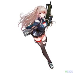 Rule 34 | 1girl, artist request, breasts, bullpup, carbine, cleavage, full body, girls&#039; frontline, gun, hezi sm-1, large breasts, long hair, looking at viewer, official art, personal defense weapon, rifle, side ponytail, silver hair, skirt, sm-1 (girls&#039; frontline), thigh strap, thighhighs, transparent background, trigger discipline, weapon, weapon case