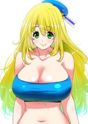 Rule 34 | 10s, 1girl, atago (kancolle), bandeau, bare shoulders, beret, blonde hair, breasts, cleavage, female focus, green eyes, hat, huge breasts, kantai collection, large breasts, long hair, looking at viewer, navel, perepere-kun, smile, solo, strapless, tube top, upper body