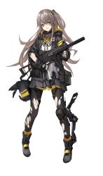 Rule 34 | 1girl, absurdres, ammunition pouch, armband, black gloves, black jacket, black pantyhose, black ribbon, brown eyes, buttons, fingerless gloves, full body, girls&#039; frontline, gloves, gun, h&amp;k ump, h&amp;k ump, hair ornament, heckler &amp; koch, highres, holding, holding gun, holding weapon, holster, hood, hooded jacket, jacket, long hair, looking at viewer, official art, pantyhose, parted lips, personification, pouch, ribbon, scar, scar across eye, scar on face, scarf, shaded face, side ponytail, silver hair, skirt, smirk, solo, standing, strap, submachine gun, suppressor, thigh strap, thighhighs, torn clothes, torn legwear, transparent background, trigger discipline, ump45 (girls&#039; frontline), vertical forward grip, weapon, window magazine