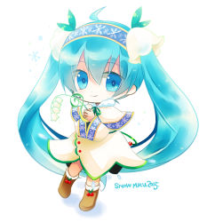 Rule 34 | 10s, 1girl, 2015, ahoge, aqua eyes, aqua hair, boots, capelet, character name, hatsune miku, lily of the valley, long hair, looking at viewer, mineko, snowflake print, solo, twintails, very long hair, vocaloid, white background, yuki miku