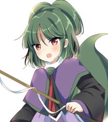 Rule 34 | 1other, adagumo no saragimaru, androgynous, black sleeves, blunt bangs, blush, capelet, collar, collared capelet, commentary request, fang, green hair, green trim, hair ornament, highres, holding, holding polearm, holding weapon, japanese clothes, len&#039;en, long sleeves, open mouth, ougi hina, polearm, purple capelet, purple trim, short hair, short ponytail, snake hair ornament, snake tail, sweatdrop, tail, upper body, v-shaped eyebrows, weapon, white background, white collar, wide sleeves