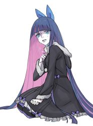 Rule 34 | 10s, 1girl, bow, colored inner hair, cosom, crying, hair bow, long hair, multicolored hair, panty &amp; stocking with garterbelt, pink hair, purple hair, solo, stocking (psg), tears, two-tone hair, very long hair