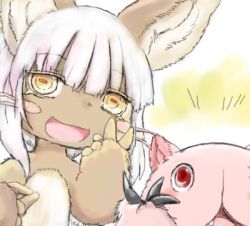 Rule 34 | 10s, artist request, brown eyes, rabbit, furry, lowres, made in abyss, nanachi (made in abyss), open mouth, white hair