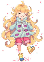 Rule 34 | 10s, 1girl, ahoge, amaama to inazuma, blonde hair, boots, child, closed eyes, curly hair, dated, duzie e, full body, highres, inuzuka tsumugi, long hair, petals, smile, solo, very long hair, walking
