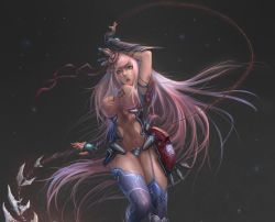 Rule 34 | 1girl, blue eyes, breastless clothes, breasts, covered navel, crotch plate, elbow gloves, facial mark, gloves, lalan fengchu, long hair, looking at viewer, megurine luka, navel, nipples, open mouth, pink hair, revealing clothes, see-through, solo, thighhighs, very long hair, vocaloid, whip
