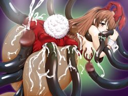 Rule 34 | animal ears, asahina mikuru, ass, breasts, brown hair, cum, cum in ass, cum on body, cum on breasts, cum on clothes, cum on upper body, facial, highres, large breasts, long hair, nipples, non-web source, rabbit ears, rabbit tail, sex, suzumiya haruhi no yuuutsu, tail, tentacle sex, tentacles