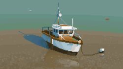 Rule 34 | anchor, artist name, beach, beached, day, no humans, ocean, original, outdoors, photo-referenced, pixel art, reflection, sand, shadow, ship, solo, vehicle focus, water, watercraft, weilard