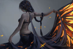 Rule 34 | 1girl, arabian clothes, back, bare back, bare shoulders, black hair, braid, braided ponytail, breasts, from behind, ghostblade, jewelry, long hair, original, single braid, skirt hold, solo, very long hair, wlop