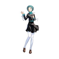 Rule 34 | 1girl, absurdres, artist request, black skirt, blue hair, brown footwear, commentary, english commentary, full body, gekkoukan high school uniform, highres, official art, pantyhose, persona, persona 3, persona 3 reload, school uniform, short hair, skirt, white background, white pantyhose, yamagishi fuuka