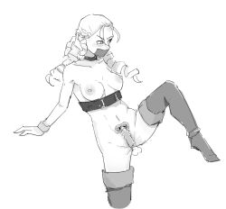 Rule 34 | arm support, bad id, bad pixiv id, boots, breasts, breasts apart, cross-section, ehohin, gag, greyscale, improvised gag, kanzuki karin, medium breasts, monochrome, nipples, penis, rape, simple background, sitting, solo, street fighter, tape, tape gag, thigh boots, thighhighs, vaginal, white background, x-ray