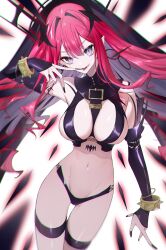 Rule 34 | 1girl, baobhan sith (fate), baobhan sith (second ascension) (fate), bare shoulders, black panties, bracelet, breasts, bridal gauntlets, detached sleeves, earrings, fate/grand order, fate (series), grey eyes, highres, jewelry, large breasts, long hair, looking at viewer, navel, panties, pink hair, pointy ears, pttyr, revealing clothes, sidelocks, smile, solo, spiked bracelet, spikes, thigh strap, thighs, tiara, tongue, tongue out, underwear, veil