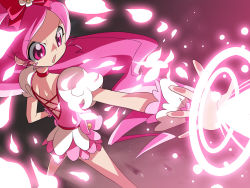 Rule 34 | 10s, 1girl, backless dress, backless outfit, cure blossom, dress, hanasaki tsubomi, heartcatch precure!, long hair, magical girl, obui, pink eyes, pink hair, pink theme, ponytail, precure, skirt, solo, very long hair