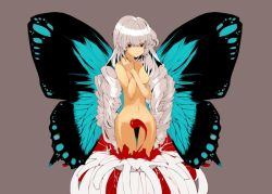 Rule 34 | 1girl, breasts, butterfly wings, drill hair, insect wings, nipples, nude, small breasts, solo, wings