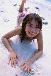 Rule 34 | beach, bikini, highres, kamata natsumi, photo (medium), sand, swimsuit, wet, wet hair