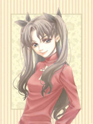Rule 34 | 1girl, bad id, bad pixiv id, black hair, blue eyes, decoy00xx, fate/stay night, fate (series), long hair, solo, tohsaka rin, turtleneck, two side up