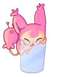 Rule 34 | a-box-full-of-eneco, animal, animal focus, big head, cat, creatures (company), cup, drinking, drinking glass, drinking water, game freak, gen 3 pokemon, highres, large ears, nintendo, no humans, pokemon, pokemon (creature), skitty, tongue, tongue out, water