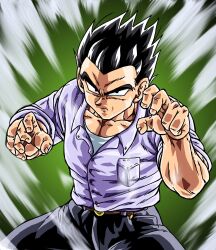 Rule 34 | absurdres, aura, black eyes, black hair, dragon ball, fighting stance, highres, muscular, muscular male, potential unleashed, serious, son gohan, tagme, ultimate gohan