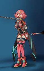 Rule 34 | 1girl, arms behind back, ball gag, bdsm, bondage, bound, breasts, female focus, full body, gag, gagged, gradient background, highres, medium breasts, nintendo, pyra (xenoblade), ravenor11, red hair, solo, standing, xenoblade chronicles (series), xenoblade chronicles 2