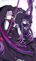 Rule 34 | 1girl, bad id, bad pixiv id, black capelet, black leotard, braid, capelet, commentary request, dutch angle, fate/grand order, fate (series), gauntlets, grey footwear, holding, holding scythe, hood, hood up, hooded capelet, leotard, long hair, looking away, medusa (fate), medusa (lancer) (fate), medusa (rider) (fate), purple eyes, purple hair, rider, scythe, shoes, sidelocks, solo, thighhighs, torn clothes, touzai (poppin phl95), very long hair, white thighhighs