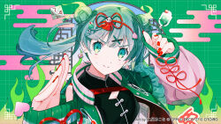 Rule 34 | 1girl, chinese clothes, earrings, green eyes, green hair, hair ornament, hatsune miku, jewelry, nail polish, nitanda cona, red nails, sleeves past wrists, solo, vocaloid