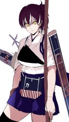 Rule 34 | 10s, 1girl, anger vein, angry, bow (weapon), brown eyes, brown hair, glaring, glowing, glowing eyes, japanese clothes, kaga (kancolle), kantai collection, long hair, muneate, ruuto (sorufu), side ponytail, solo, weapon
