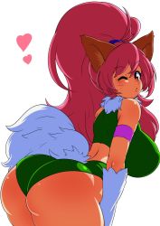 Rule 34 | 1girl, animal ears, ass, bare legs, bare shoulders, breasts, cat ears, cat girl, cleavage, cleavage cutout, clothing cutout, curvy, female focus, full body, happy, heart cutout, highleg, highleg leotard, highres, huge ass, kiss, large breasts, leotard, long hair, looking at viewer, looking back, one eye closed, paw print, perisie (star ocean), pink hair, ponytail, ryoi, shiny skin, simple background, smile, star ocean, star ocean first departure, tail, thighs, v, very long hair, wink