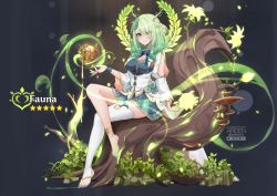 Rule 34 | 1girl, anklet, antlers, apple, ardenlolo, arm cutout, artist name, bare legs, barefoot, blush, branch, breasts, ceres fauna, character name, cleavage, closed mouth, dress, food, frilled dress, frills, fruit, genshin impact, green dress, green flower, green hair, green nails, hair over one eye, hololive, hololive english, horns, jewelry, long hair, long sleeves, looking at viewer, medium breasts, mole, mole under eye, multicolored hair, nail polish, no shoes, plant, sitting, smile, solo, stirrup legwear, streaked hair, thighhighs, toeless legwear, twitter username, virtual youtuber, white thighhighs, wrist cuffs, yellow eyes