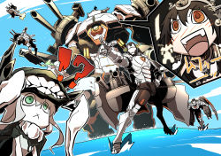 Rule 34 | !?, &gt;:d, 10s, 2girls, :d, :x, abyssal ship, armor, brown eyes, brown hair, cannon, commentary request, crossover, flying, fusou (kancolle), gangure (disemboweled), green eyes, hand on own hip, haruna (kancolle), headgear, highres, hulkbuster, iron man, iron man (series), kantai collection, kongou (kancolle), marvel, mecha, multiple girls, nagato (kancolle), ocean, open mouth, perspective, pointing, pointing forward, power armor, robot, silhouette, size difference, smile, standing, standing on liquid, turret, v-shaped eyebrows, walking, walking on liquid, white hair, wo-class aircraft carrier, yamashiro (kancolle)