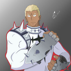 Rule 34 | dark-skinned male, dark skin, dated, forked eyebrows, frown, gamagoori ira, grey background, highres, kill la kill, laceysx, male focus, outline, self-upload, solo, tagme, thick eyebrows