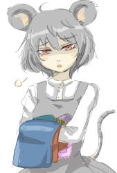 Rule 34 | 1girl, ahoge, animal ears, capelet, dress, female focus, ginji (sakaki summer), grey dress, grey hair, jewelry, laundry, mouse ears, mouse tail, nazrin, necklace, open mouth, red eyes, sketch, solo, tail, touhou, white background