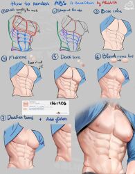 Rule 34 | 1boy, abs, alice vu, anatomy, art program in frame, bare pectorals, clothes lift, disembodied torso, english text, groin, highres, how to, large pectorals, male focus, muscular, muscular male, navel, nipples, obliques, original, pectorals, shirt lift, stomach, v-taper
