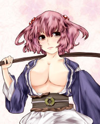 Rule 34 | 1girl, bad id, bad pixiv id, breasts, cleavage, female focus, large breasts, onozuka komachi, open clothes, open shirt, r0g0b0, shirt, solo, touhou