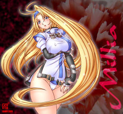 Rule 34 | 1girl, antenna hair, arc system works, blush, breasts, cameltoe, character name, covered erect nipples, cowboy shot, curvy, guilty gear, guilty gear x, guilty gear xx, hip focus, huge breasts, kenix, long hair, millia rage, panties, solo, underwear, very long hair, wide hips