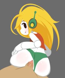 Rule 34 | 1girl, anal, artist request, ass, blonde hair, butt crack, clothed sex, curly brace, doukutsu monogatari, earpiece, from behind, hand on ass, happy sex, hetero, highres, long hair, looking at viewer, looking back, notepaddy, out of frame, panties, penis, sex, smile, solo focus, tank top, uncensored, underwear