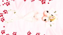 Rule 34 | 1girl, 3d, areola slip, bed sheet, blonde hair, breasts, bridal lingerie, covered erect nipples, creatures (company), custom maid 3d 2, cynthia (pokemon), female focus, female pubic hair, full body, game freak, highres, huge breasts, large breasts, lingerie, looking at viewer, lying, navel, negakuraimu, nintendo, on back, petals, pokemon, pokemon dppt, pubic hair, rose petals, smile, solo, tagme, underwear, yellow eyes