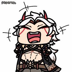 Rule 34 | 1boy, abs, animated, animated gif, arataki itto, genshin impact, horns, laughing, lowres, open mouth, seseren