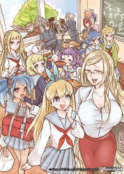 Rule 34 | 4boys, 6+girls, alice (force of will), bird, black hair, blonde hair, blue eyes, blue hair, breasts, rabbit, charlotte (force of will), cleavage, company name, demon, earrings, eating, eyepatch, closed eyes, fangs, faria (force of will), fiethsing (force of will), force of will, gill lapis (force of will), glasses, green eyes, hood, jewelry, kaguya (force of will), large breasts, long hair, mars (force of will), mask, millium (force of will), multicolored hair, multiple boys, multiple girls, official art, open mouth, owl, pricia (force of will), purple hair, red eyes, red hair, sailor collar, school uniform, sitting, sky, sol (force of will), teeth, tree, twintails, two-tone hair, valentina (force of will), white hair, window, yellow eyes, zero (force of will)